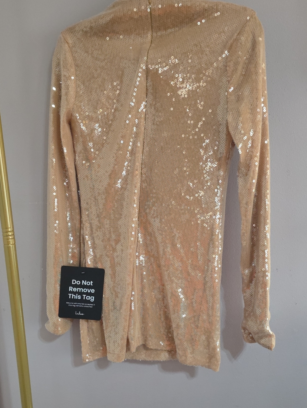 Lulu's Nude Champaigne Sequin Long-Sleeve Top NEW W Tags Stunning Sexy MED